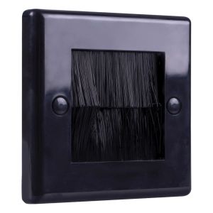 Electrovision Single Gang Brush Wall Plate Black