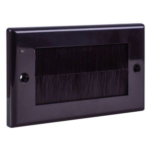 Electrovision Twin Gang Brush Wall Plate Black