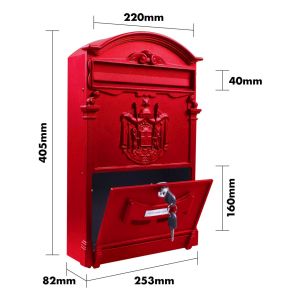 Wall Mount Lockable Letterbox Red Galvanised #2