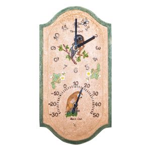 St Helens Outdoor Owl Design Clock and Thermometer