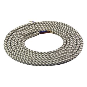 Girard Sudron. Round Textile Cables 2 x 0.75mm. White &amp; Grey