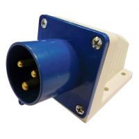230V Blue 16A 3 Contact High Current Angled Inlet Wall Mount