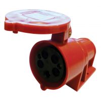 415V Red 32A 5 Contact High Current Angled Outlet Wall Mount