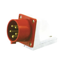 415V Red 32A 5 Contact High Current Angled Inlet Wall Mount