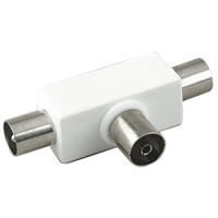 Coaxial T Splitter with Socket Input to 2 Coaxial Line Plug Outputs