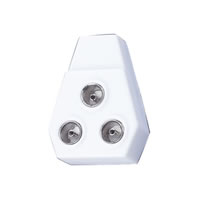 Right Angled Coaxial Y Splitter with Line Plug to 3x Line Sockets