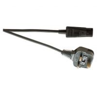 Black IEC Mains Lead to 3 Pin UK Plug 5A. 2M