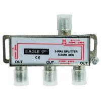 Silver 3 Way Satellite Splitter with DC Pass. 2.45 GHz