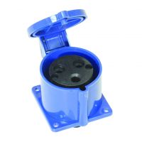 230V Blue 32A 3 Contact High Current Straight Outlet Panel Mount