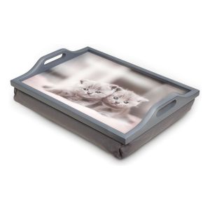 St Helens Wooden Lap Tray with Kitten Design and Cushion