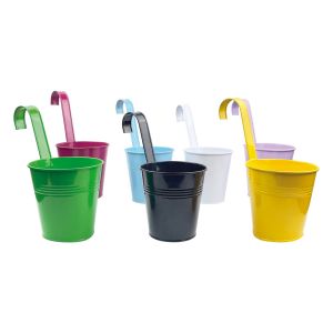 Coloured Metal Hanging Plant Pots. Pack of 7