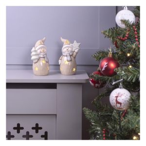 St Helens Ceramic Light Up Snow Men. Pair