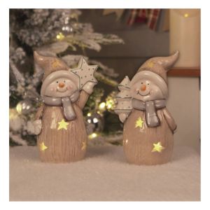 St Helens Ceramic Light Up Snow Men. Pair #3