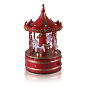 Red and Gold Wooden Carousel Music Box