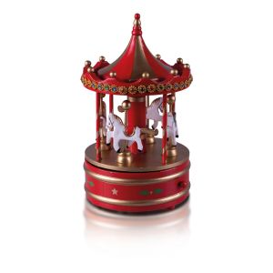 Red and Gold Wooden Carousel Music Box #4