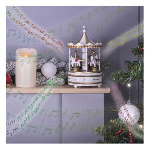 Wooden Carousel Music Box. White Gold #3