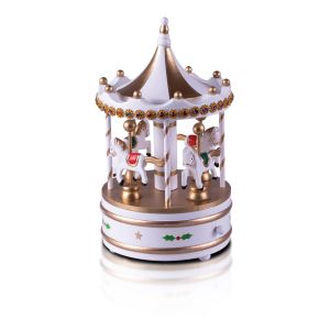 Wooden Carousel Music Box. White Gold #4