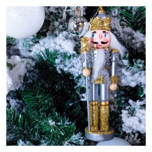 St Helens Nutcracker Christmas Tree Decoration. Gold Silver Crown