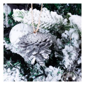 St Helens Hanging Silver Pine Cone Decoration. Pack of 6