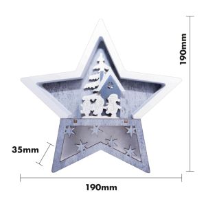 St Helens Battery Powered Wooden Light Up Christmas Star. White Grey #2