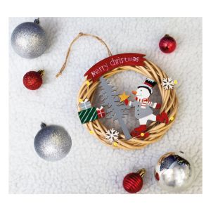 St Helens Battery Powered Wicker Christmas Wreath. Snowman #4