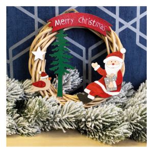 St Helens Battery Powered Wicker Wreath. Father Christmas