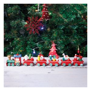 St Helens Wooden Christmas Train Set Decoration in Red