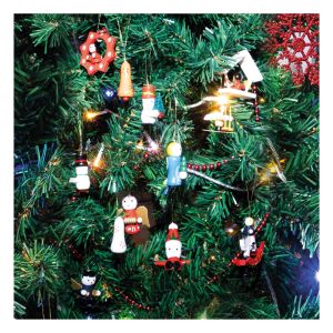 St Helens Wooden Christmas Hanging Decorations. Pack of 12