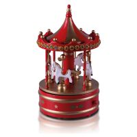 Red and Gold Wooden Carousel Music Box