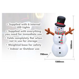 Inflatable Snowman with LED Lights. 180cm High #4