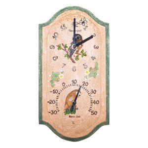 St Helens Outdoor Owl Design Clock and Thermometer