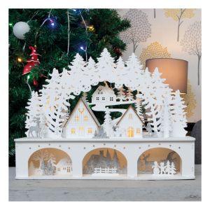 St Helens Battery Powered Wooden Light Up Festive Carvings Scene