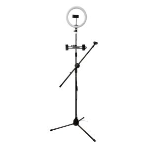 NJS Tripod Mounted LED Ring Light with Microphone and 3x Phone Holders