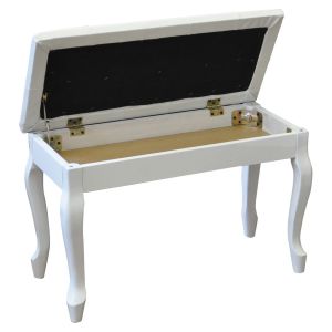 White Luxury Piano Bench with Storage Compartment #2
