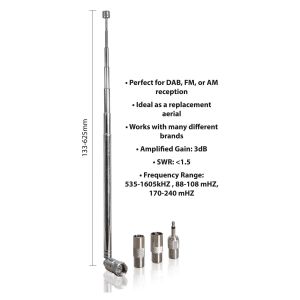 Telescopic Aerial Antenna with F Type Connector and 3 Adapters #3