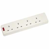 White 4 Gang Extension Socket with Neon Indicator