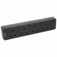 Black 4 Gang Extension Socket with Neon Indicator