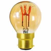 Girard Sudron LED Filament Golfball Bulb 3 Loops G45 (3w) B22 Amber