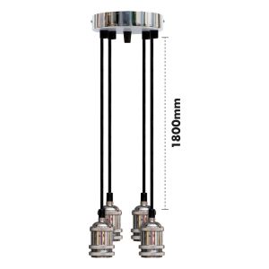 Eagle Vintage Quad Pendant Lamp Holder. Bright Silver. E27