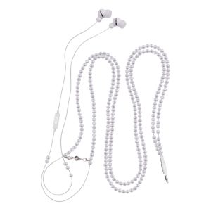 SoundLAB Pearl Style Necklace Earphones with Microphone. White