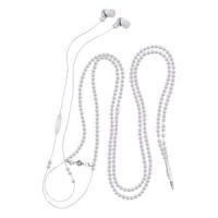 SoundLAB Pearl Style Necklace Earphones with Microphone. White