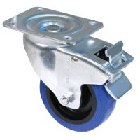 Blue 100 mm Swivel Castor with Foot Operated Brake