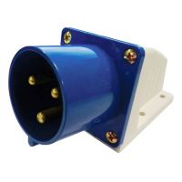 230V Blue 32A 3 Contact High Current Angled Inlet Wall Mount