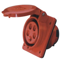415V Red 16A 5 Contact High Current Angled Outlet Panel Mount