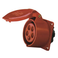 415V Red 16A 5 Contact High Current Straight Outlet Panel Mount