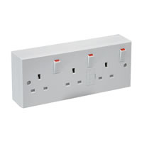 White 13 Amp Triple Switched Socket with Back Box