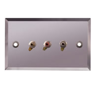 Silver Metal Wall Plate with 3x Phono Sockets Standard Size #2