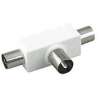 Coaxial T Splitter with Plug Input to 2 Coaxial Line Socket Outputs