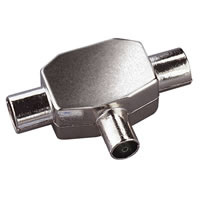 Nickel Coaxial T Splitter with Socket Input to 2 Line Plug Outputs