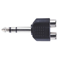 Black 6.35mm Stereo Plug to 2x RCA Phono Sockets